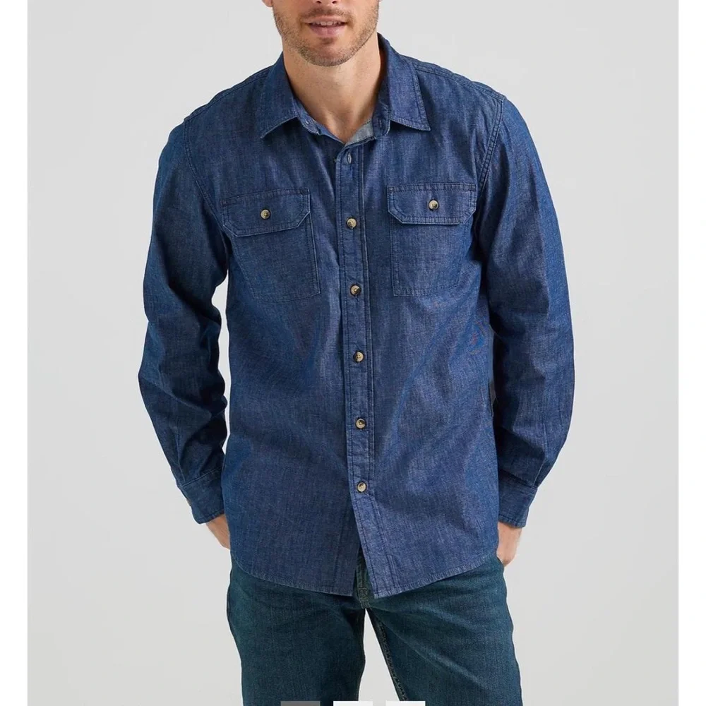 Wrangler Dark Blue Denim Button Down Shirt